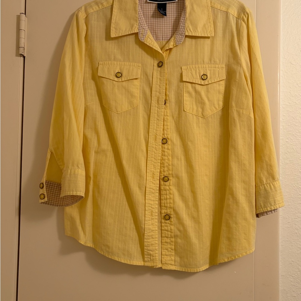 Karen Scott Yellow Plaid Accent Blouse